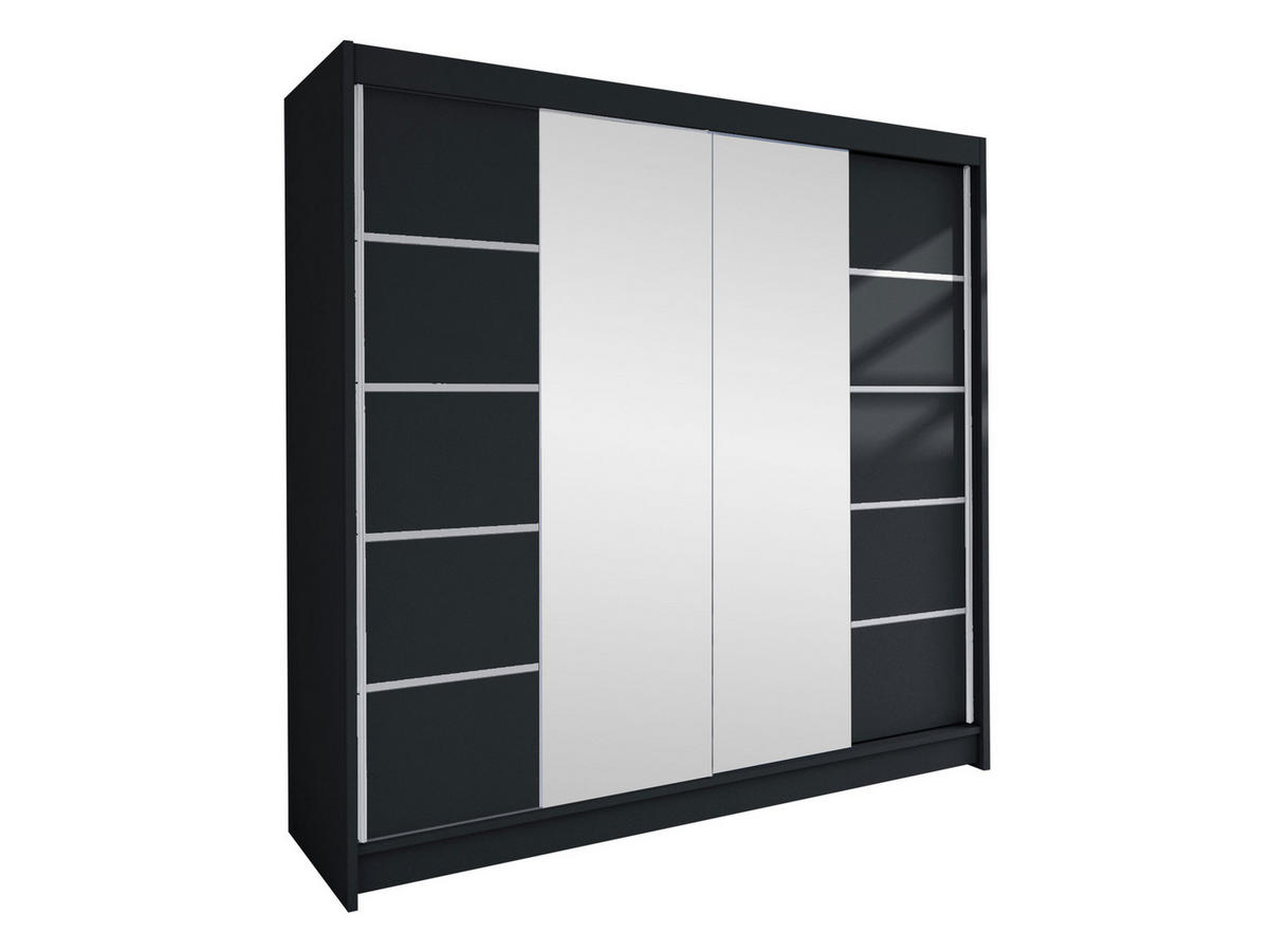 SCHWEBETÜRENSCHRANK Talin V - Silberfarben/Schwarz, Holzwerkstoff/Metall (180/215/58cm) - MIRJAN24