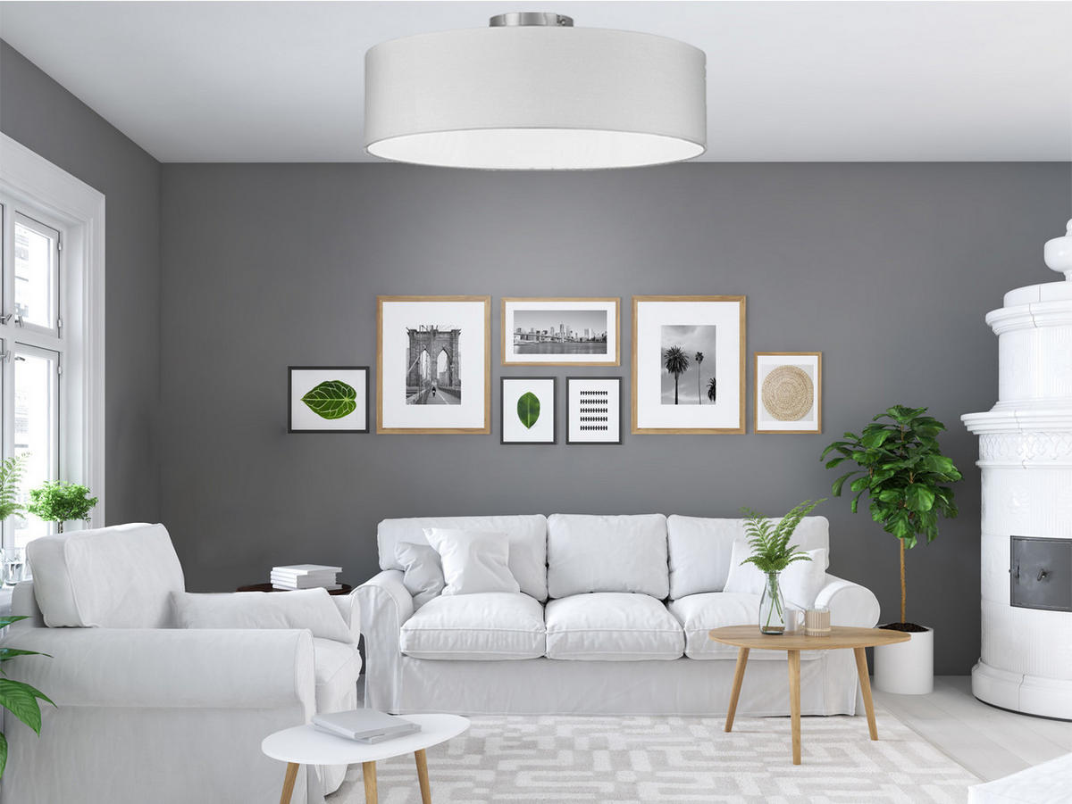 DECKENLAMPE Ø60cm, Lampenschirm Stoff Weiß - Weiß, Textil (60/60/17cm) - meineWunschleuchte