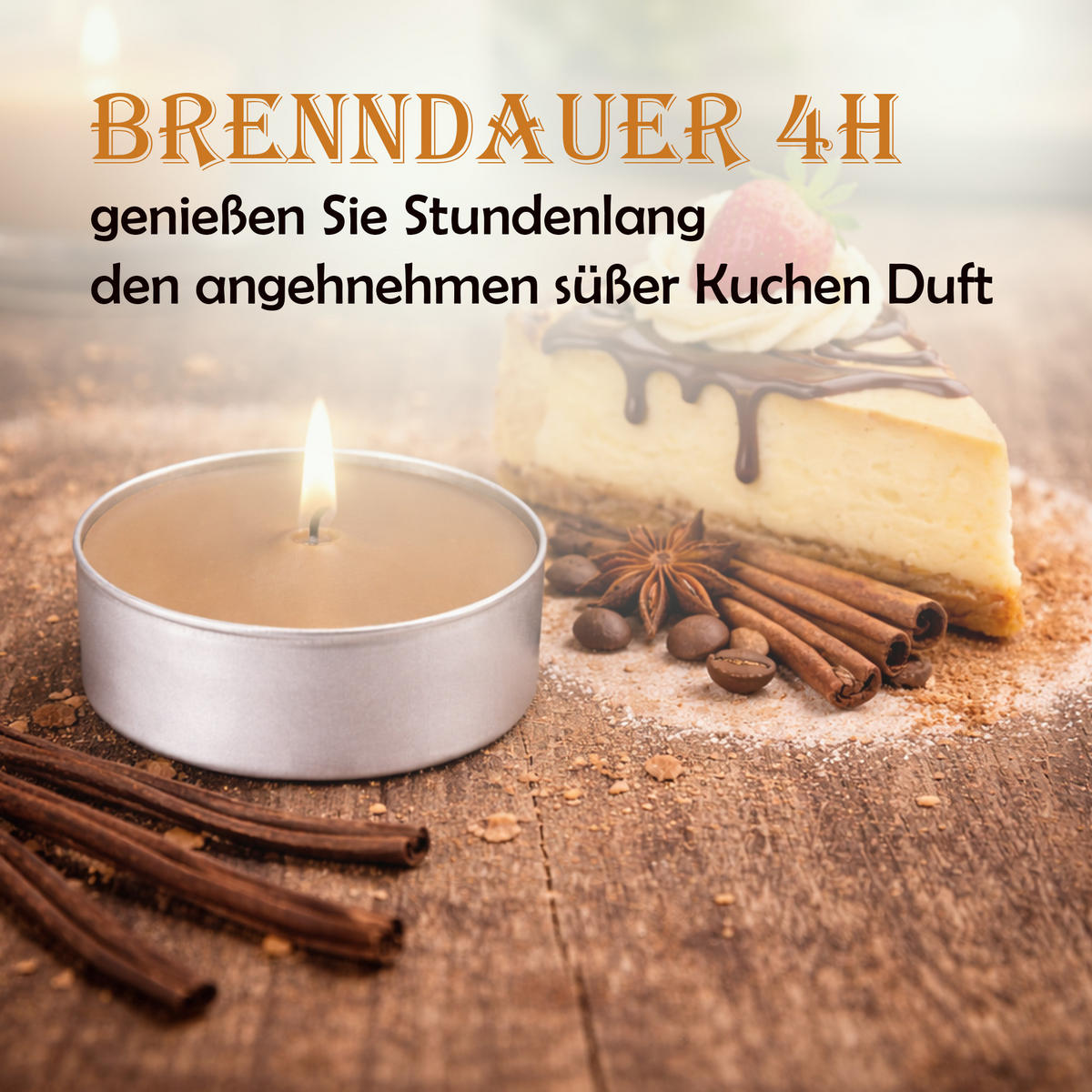 TEELICHT mit Duft - Kuchen - 54er Pack - Braun, Naturmaterialien (4/1.5/4cm) - HS Candle