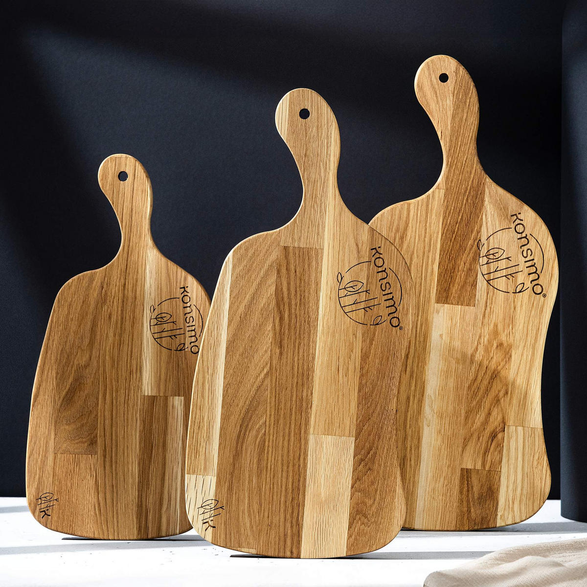 SCHNEIDEBRETT Holz Eiche geölt LIVO 3-tlg - Eichefarben, Holz (21/49cm) - KONSIMO®