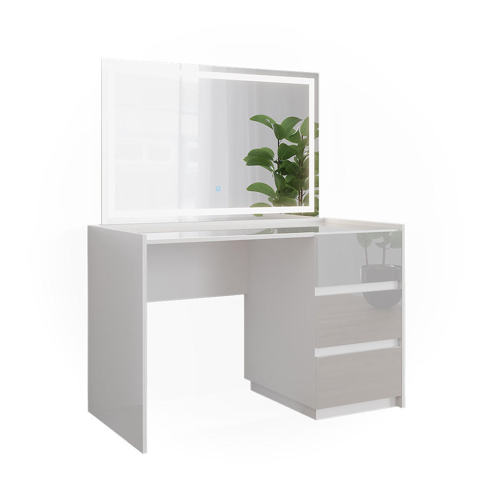 SCHMINKTISCH Marla Weiß Hochglanz 120 cm mit LED-Spiegel - Weiß Hochglanz, Holzwerkstoff (120/78.6/60cm) - Vicco