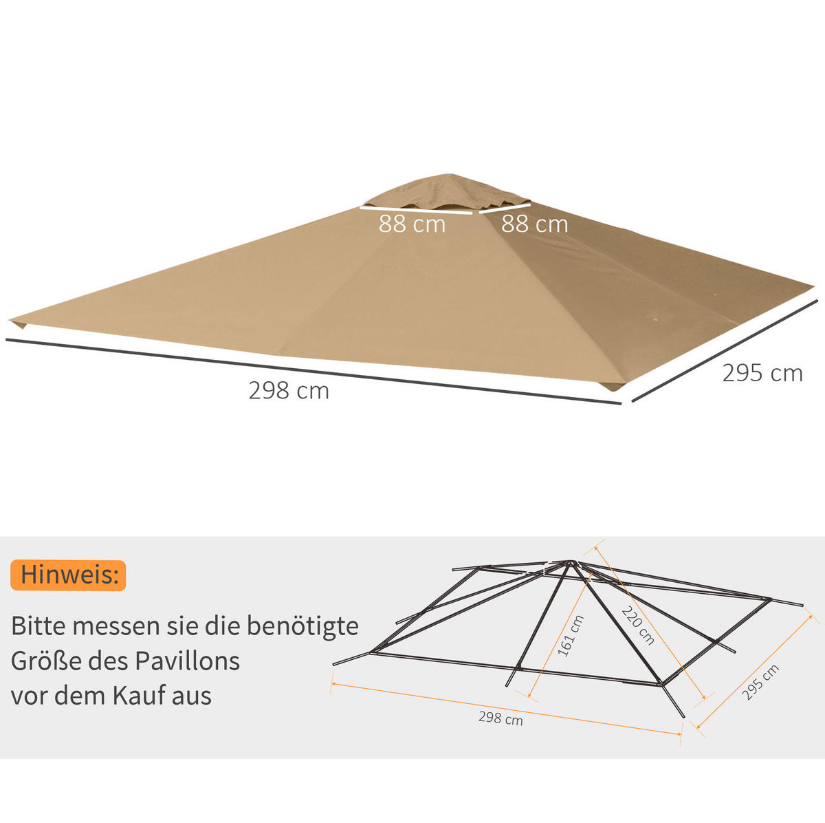 PAVILONOVÁ střecha 298/295 cm béžová z polyesteru s UV ochranou a odvodňovacími otvory - béžová, textil (295/1/298cm) - OKWISH