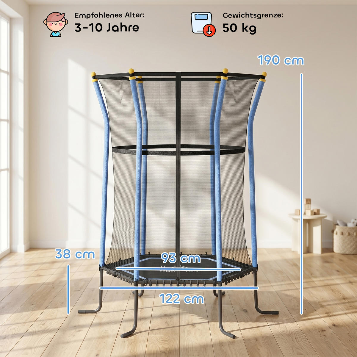 DĚTSKÁ TRAMPOLÍNA - modrá, kov (111/122cm) - HOMCOM