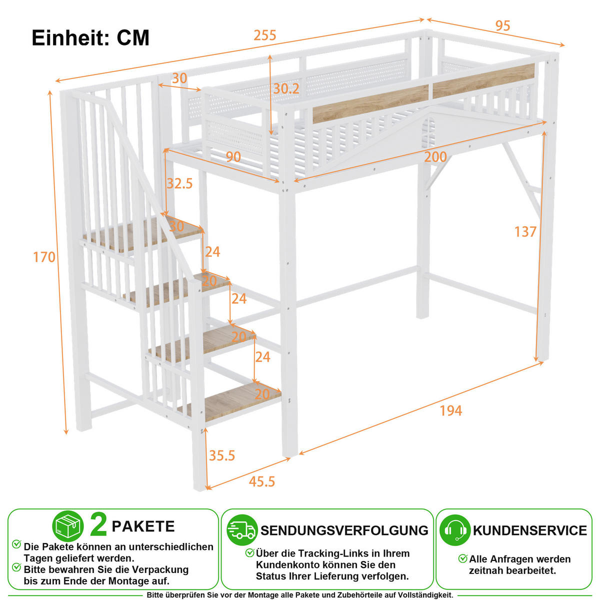 HOCHBETT 90/200 cm in Weiß mit Sicherheitsleiter und Fensterdesign - Weiß, Holz/Holzwerkstoff (90/200cm) - CHICFURN