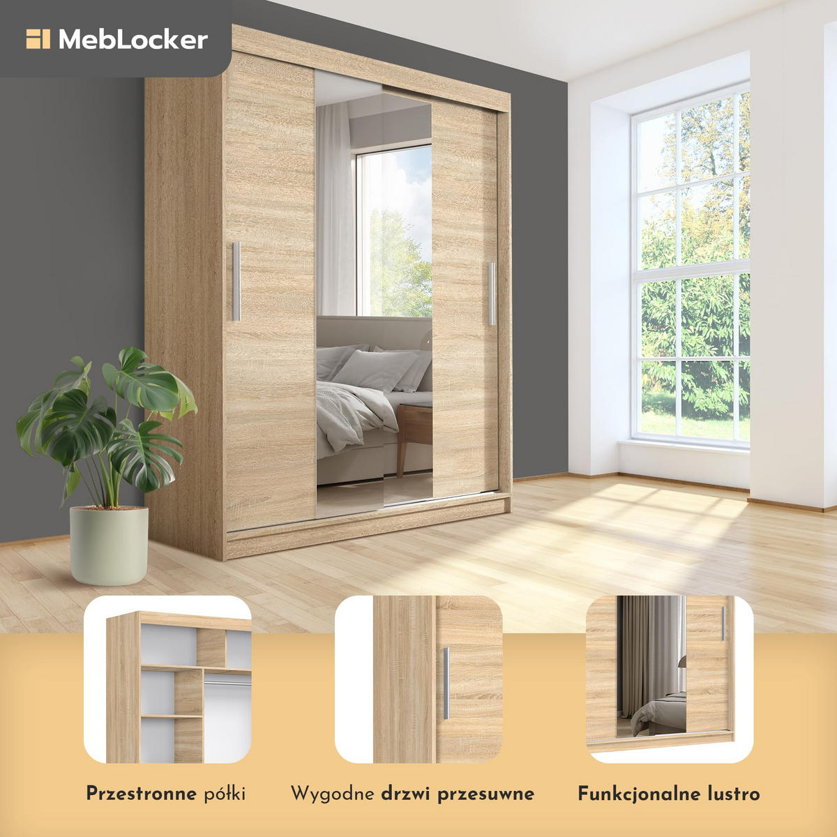 SCHIEBETÜRENSCHRANK mit Spiege lSonoma - Sonoma Eiche, Holzwerkstoff (200/215.5/59cm) - MebLocker