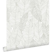 TAPETE gezeichnete Blätter 53 cm x 10.05 m - Grau, Papier (53/1000cm) - ESTAhome