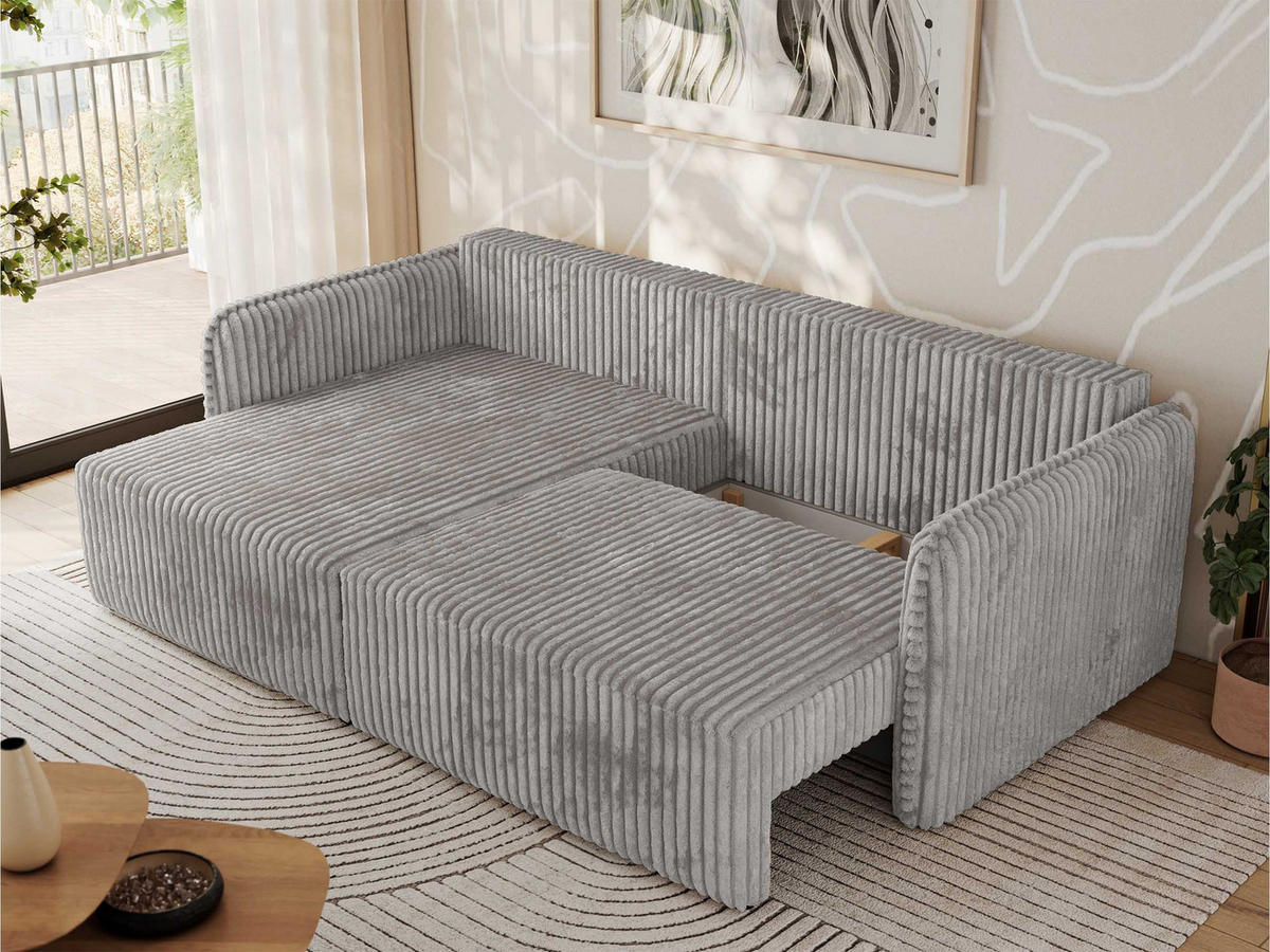 ECKSCHLAFSOFA MESTO L Hellgrau Cord - links - Hellgrau/Schwarz, Kunststoff/Textil (227/147cm) - MKS
