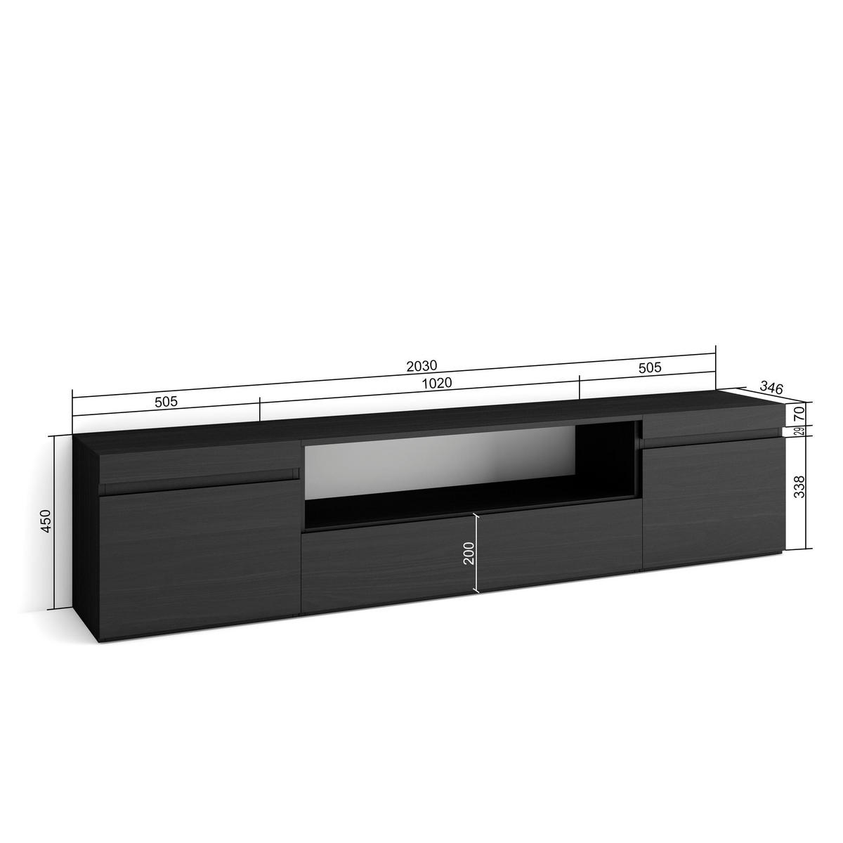 LOWBOARD schwarz, 200/35/45cm - Schwarz, Holzwerkstoff (200/45/35cm) - Skraut Home