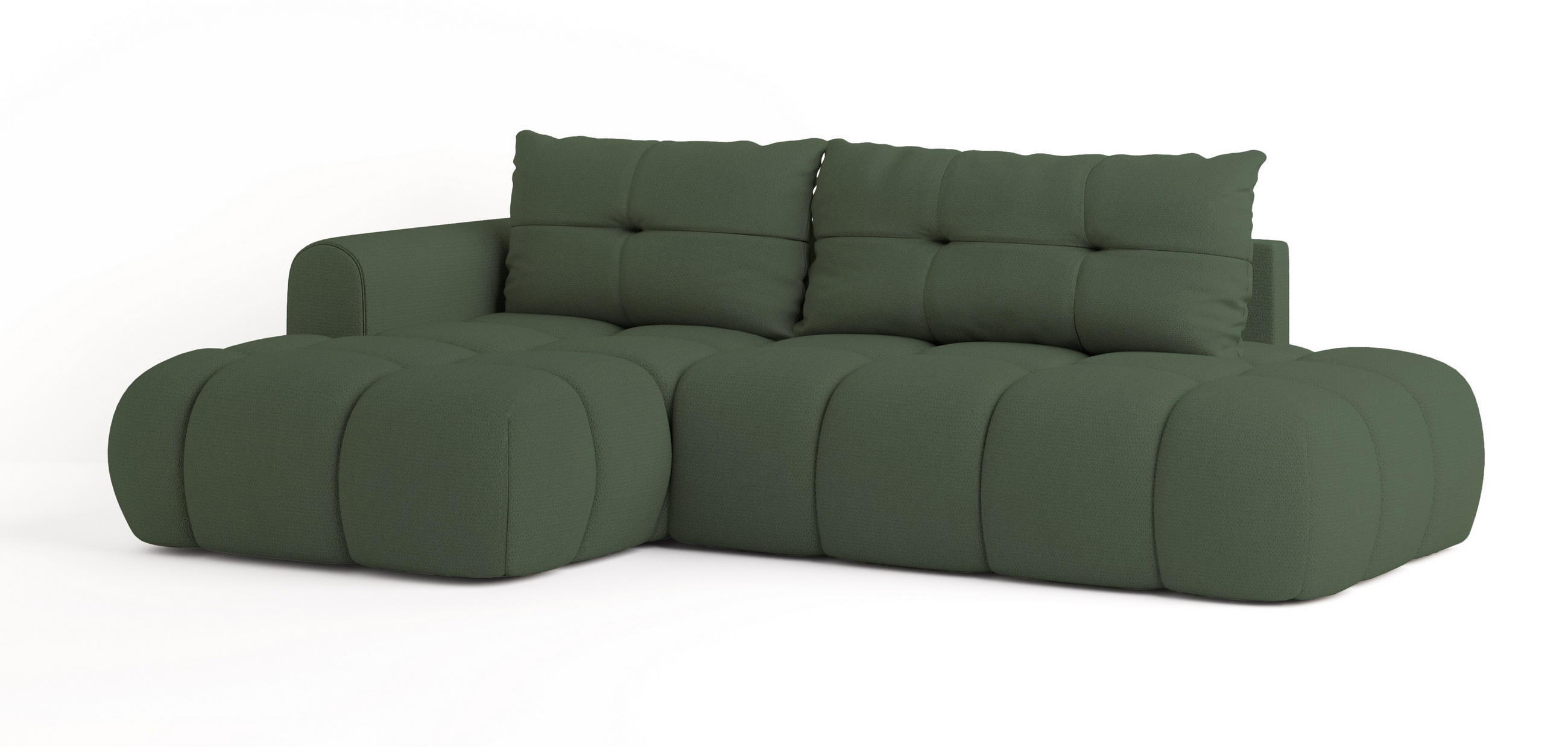 ECKSOFA FLUMA L-S Grün Geflochtener Stoff mit Schlaffunktion - Grün, Holz (274/165cm) - MASSENO