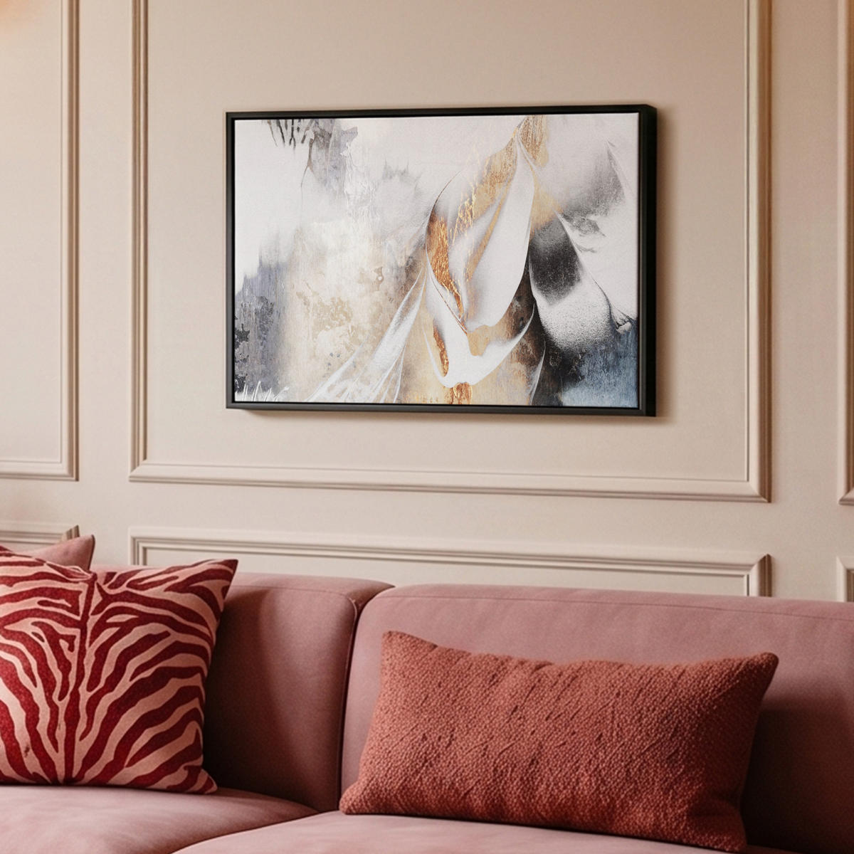 LEINWAND Bilder mit Rahmen - Luxus - Abstrakt - Gold - Weiß - 60x40 - Goldfarben, Textil (60/40cm) - MuchoWow