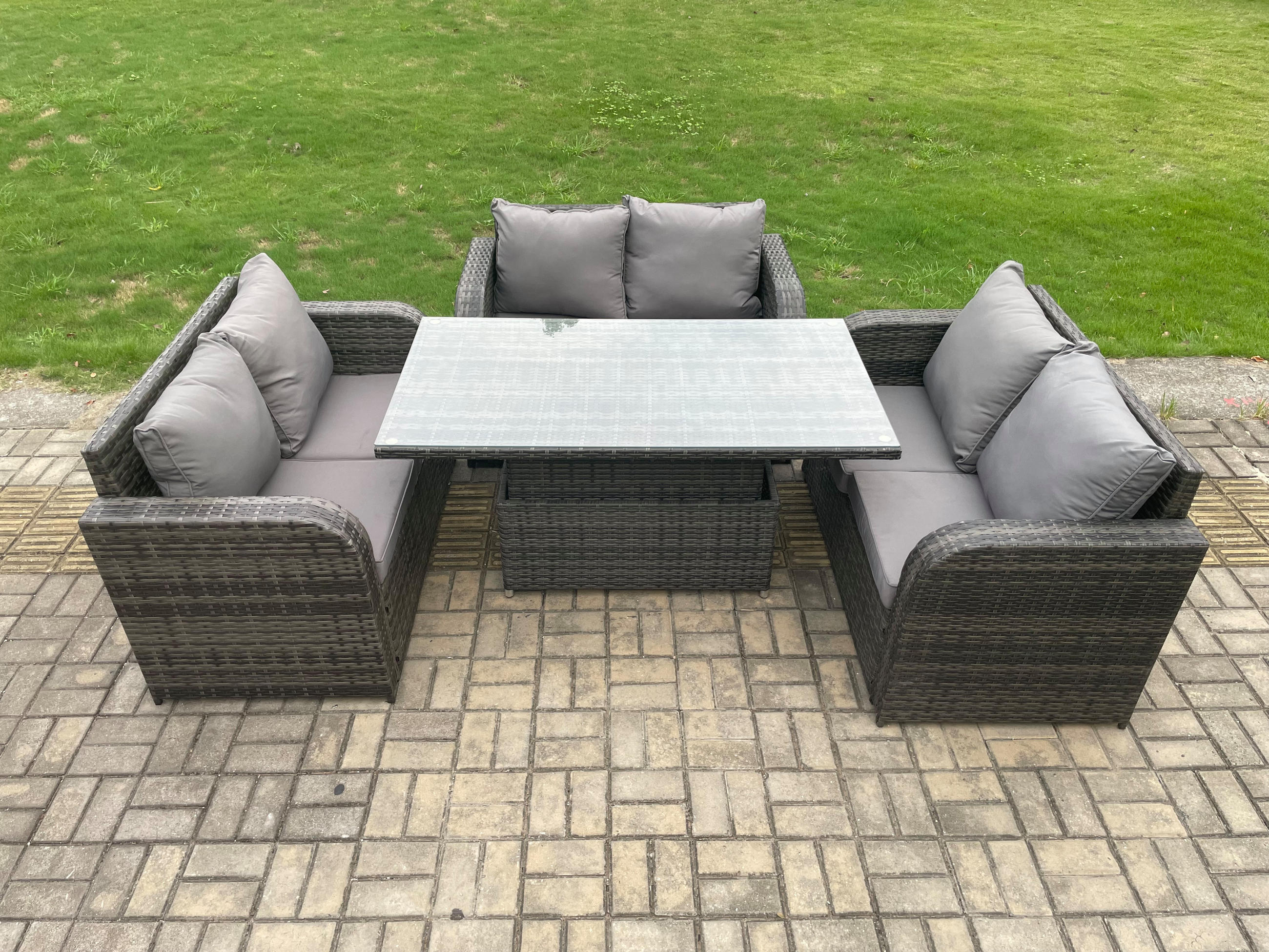 GARTENSOFA SET Polyrattan Dunkelgrau 6-Sitzer - Dunkelgrau, Metall - Fimous