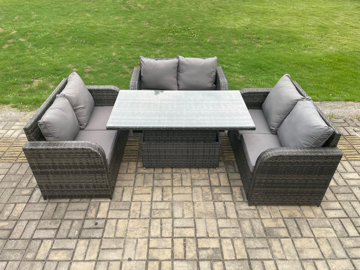 GARTENSOFA SET Polyrattan Dunkelgrau 6-Sitzer - Dunkelgrau, Metall - Fimous