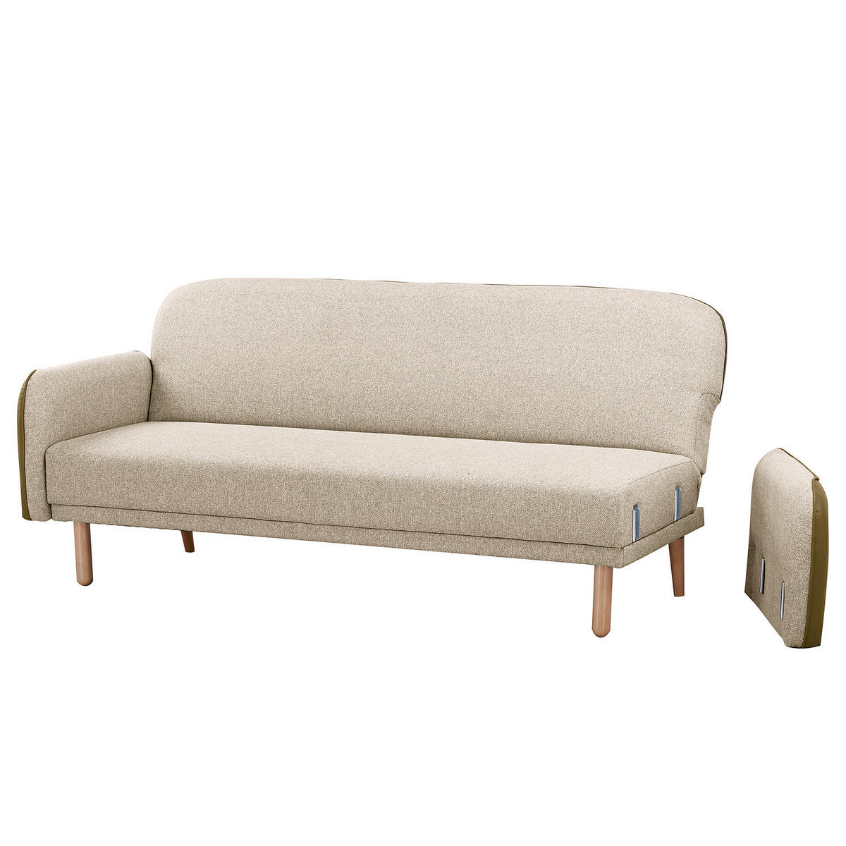 SCHLAFSOFA - Beige - Massivholz - Textil - 198 x 89 x 83 cm - Eichefarben/Beige, Holz/Birkenholz (198/89/83cm) - home24