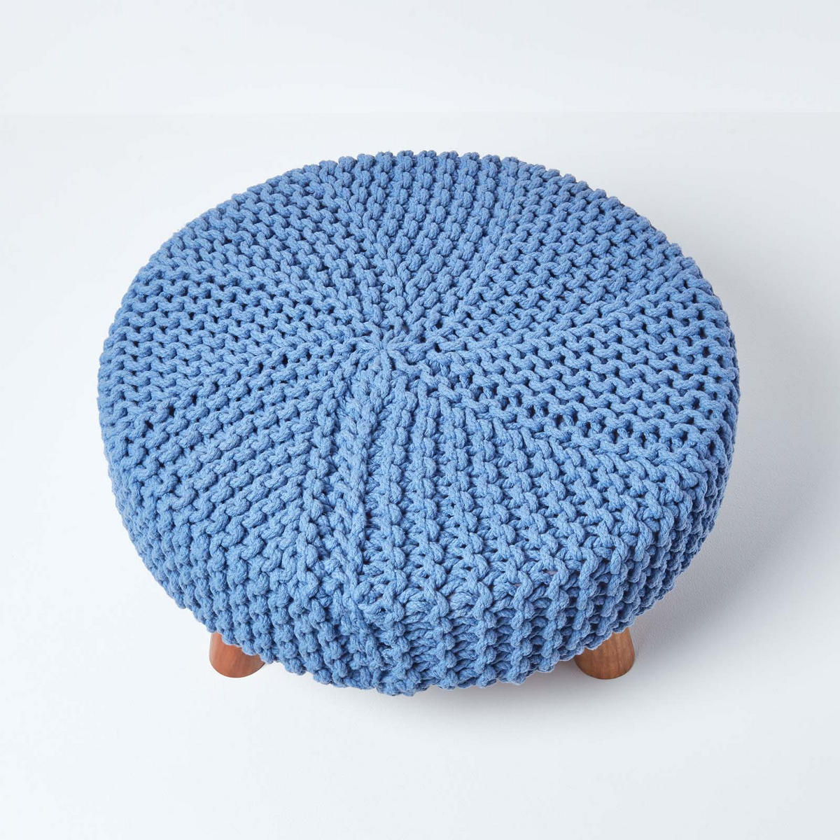 STRICK-HOCKER blau, rund 62/62/30 cm - Blau, Textil (62/30/62cm) - Homescapes