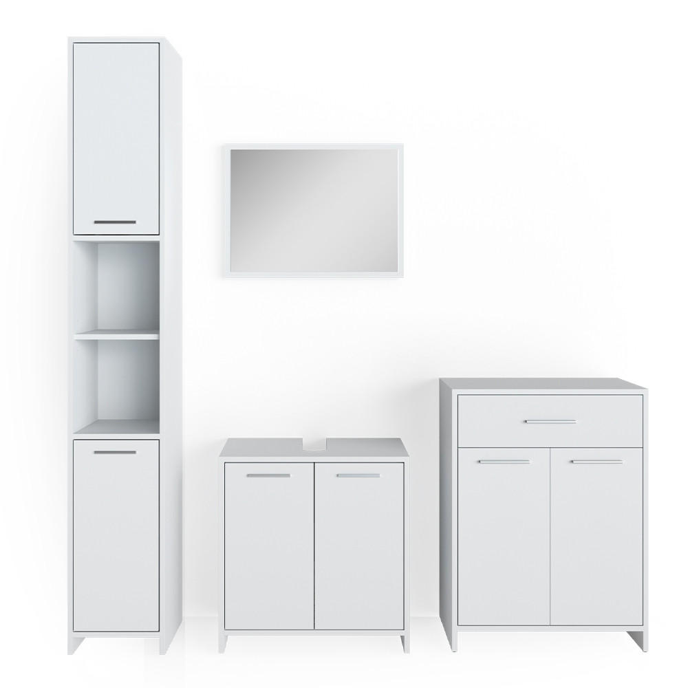 BADMÖBEL-SET Kiko Weiß 4 Teile, mit Hochschrank und Kommode - Weiß, Holzwerkstoff (58/60/33cm) - Vicco