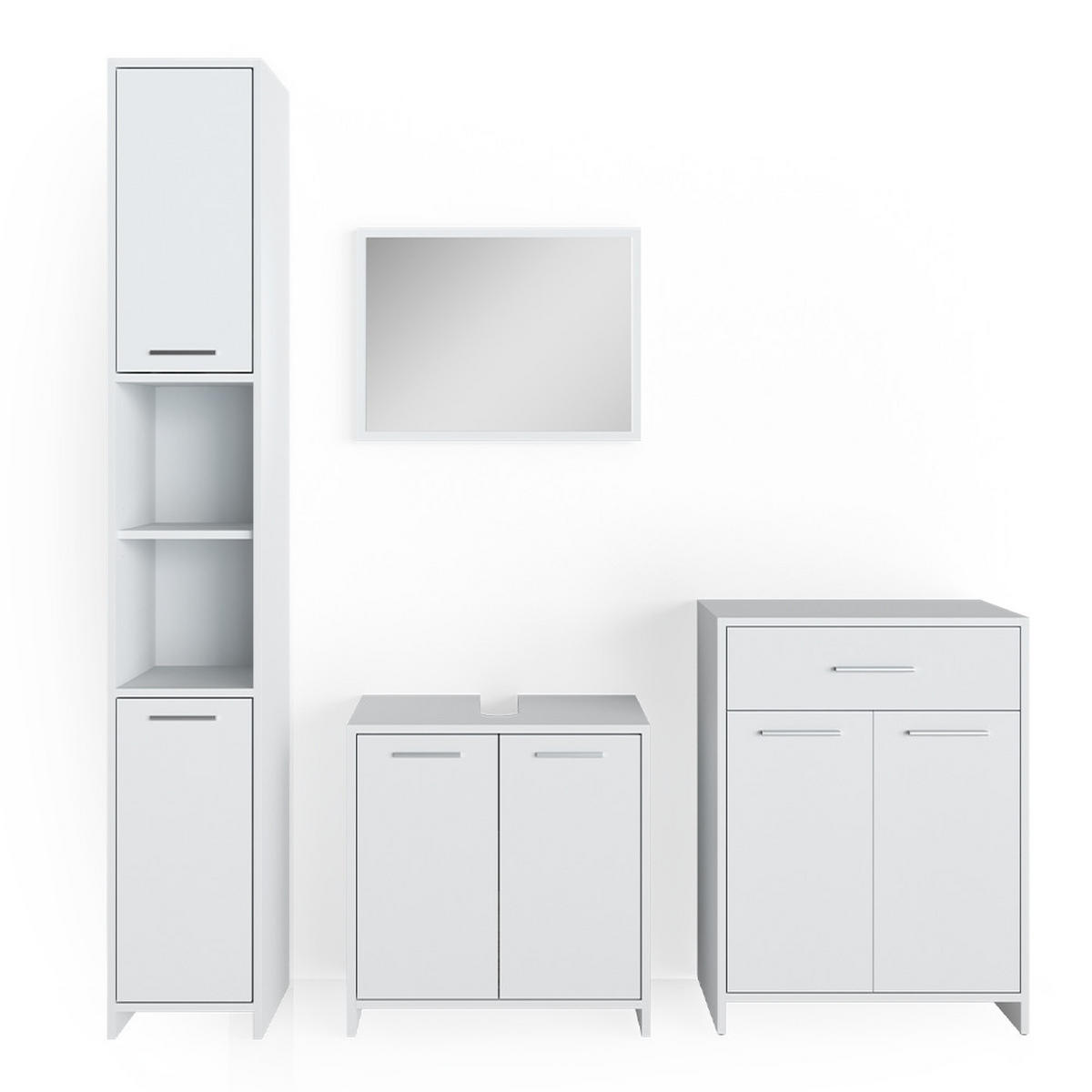 BADMÖBEL-SET Kiko Weiß 4 Teile, mit Hochschrank und Kommode - Weiß, Holzwerkstoff (58/60/33cm) - Vicco