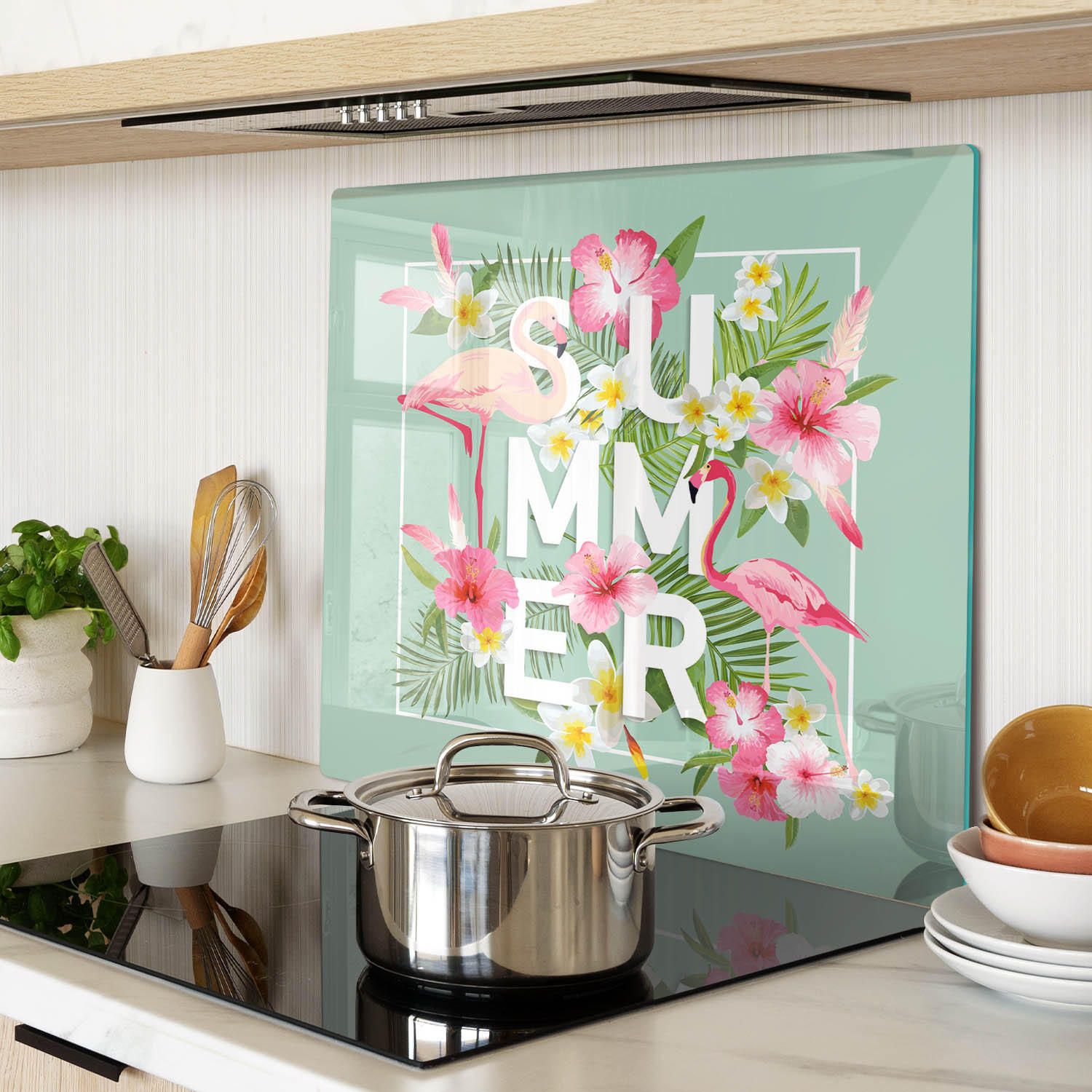 GLASPLATTE 60x52 cm Flamingos - Multicolor, Glas (60/0.4/52cm) - TULUP