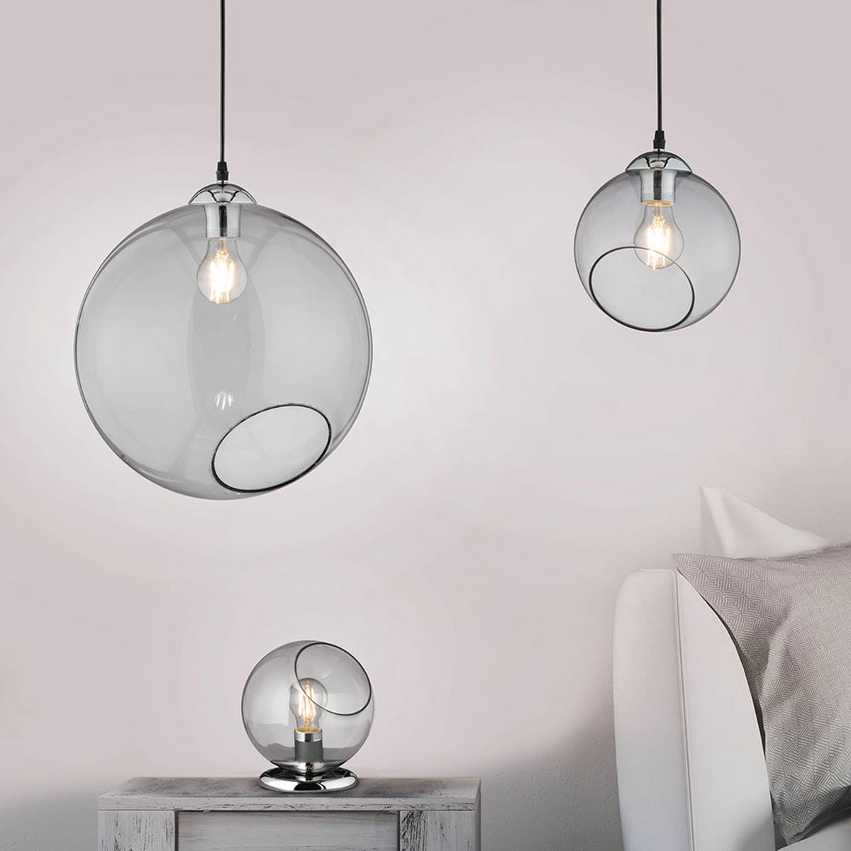 PENDELLEUCHTE Metall rauchfarben - Silberfarben, Glas (20/20/150cm)