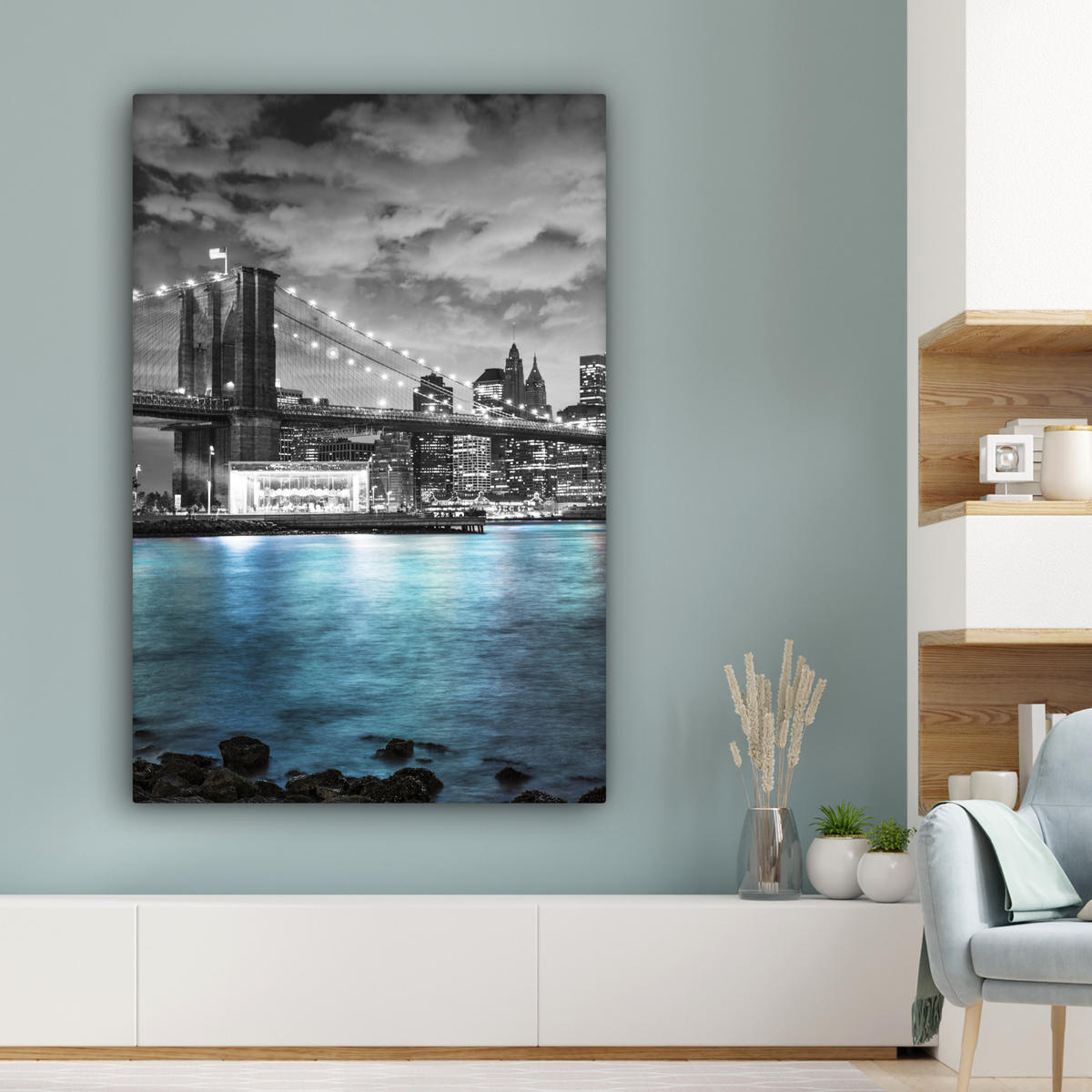 LEINWANDBILD New York - Skyline - Stadt - Blau Deko Groß 90x140 cm - Blaugrau, Textil (90/140cm) - MuchoWow