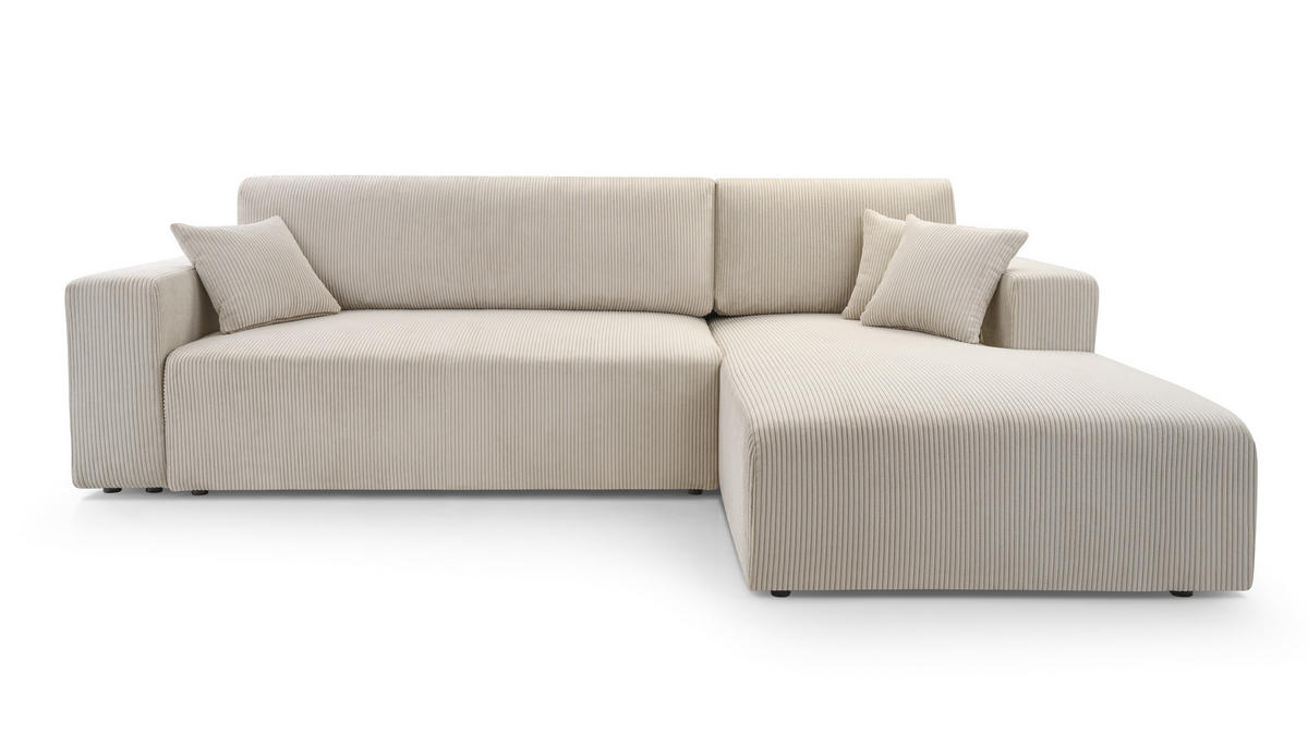 ECKSOFA PULA CORD HELLGRAU L - Rechts - Hellgrau/Schwarz, Kunststoff/Textil (279/187cm) - Luxkor24