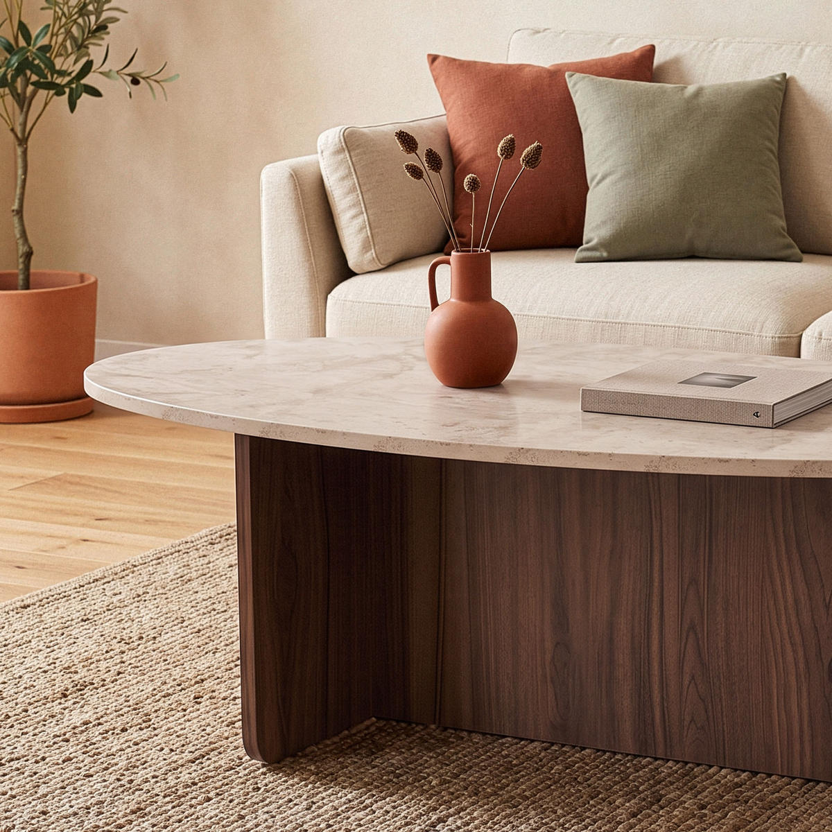 COUCHTISCH mit ovaler Platte L125 cm 65/120/40 cm - Eichefarben, Holzwerkstoff (70/65/40cm) - Calicosy