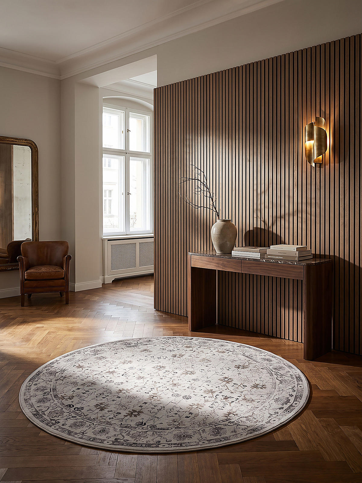 TEPPICH Kurzflor, waschbar, mit floralen Ornamenten, VERNANTE in Creme, Ø 200 cm - Beige, Textil (200/200cm) - KADIMA DESIGN