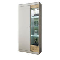 VITRINE grau matt, Zinneiche 90 cm, Vitrinenschrank mit Soft-Close - Eichefarben/Silberfarben, Glas/Holzwerkstoff (90/199/35cm) - Furn.Design