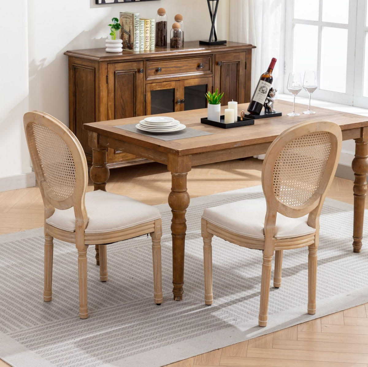 ESSZIMMERSTUHL 2er-Set Französischer Stil Beige Rattan Stoff - Beige, Holz (49/95/59.5cm) - Meubliv