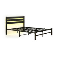 METALLBETT 140/200 cm in Schwarz mit LED, USB und Holzkopfteil Rahmenbett aus MDF und Metall im Industrial Design - Schwarz, Metall (140/200cm) - STILVORA