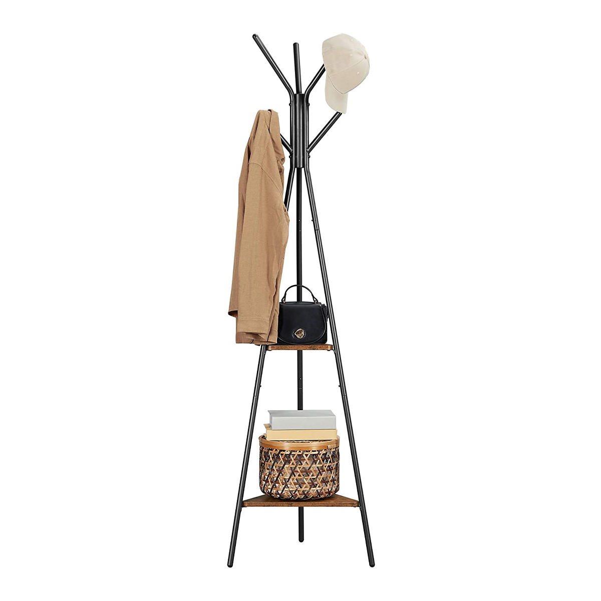 GARDEROBENSTÄNDER mit 2 Regalen - H179 cm - Schwarz, Holzwerkstoff (49.5/179/49.5cm) - Calicosy