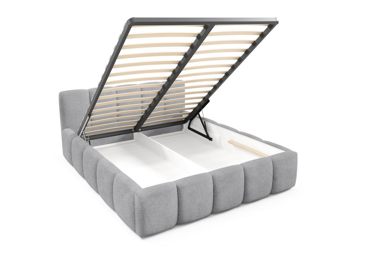POLSTERBETT QUATTRO, 180x200 cm, Doppelbett mit Bettkasten, Boucle Stoff, Frabe: Grau - Grau, Holz/Kunststoff (180/200cm)