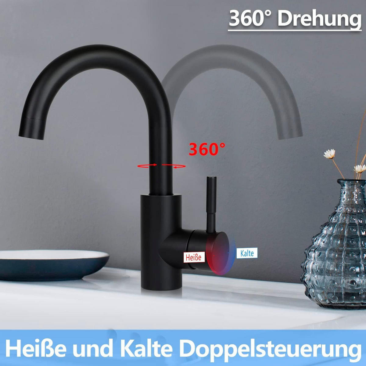 WASCHTISCHARMATUR SARAH - Schwarz, Metall (25/9/21cm) - Vallsero
