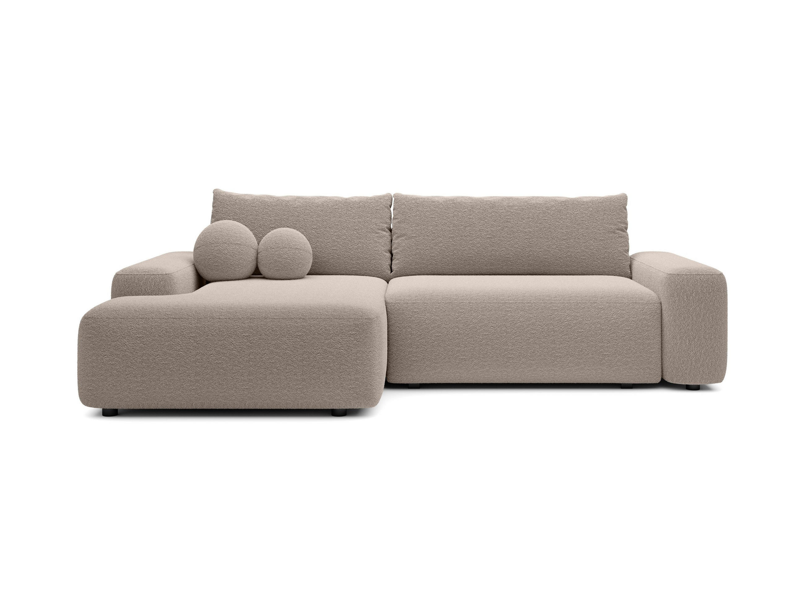 ECKSOFA RUOTA Beige Boucle-Stoff mit Schlaffunktion - Beige, Holz (264/162cm) - MASSENO