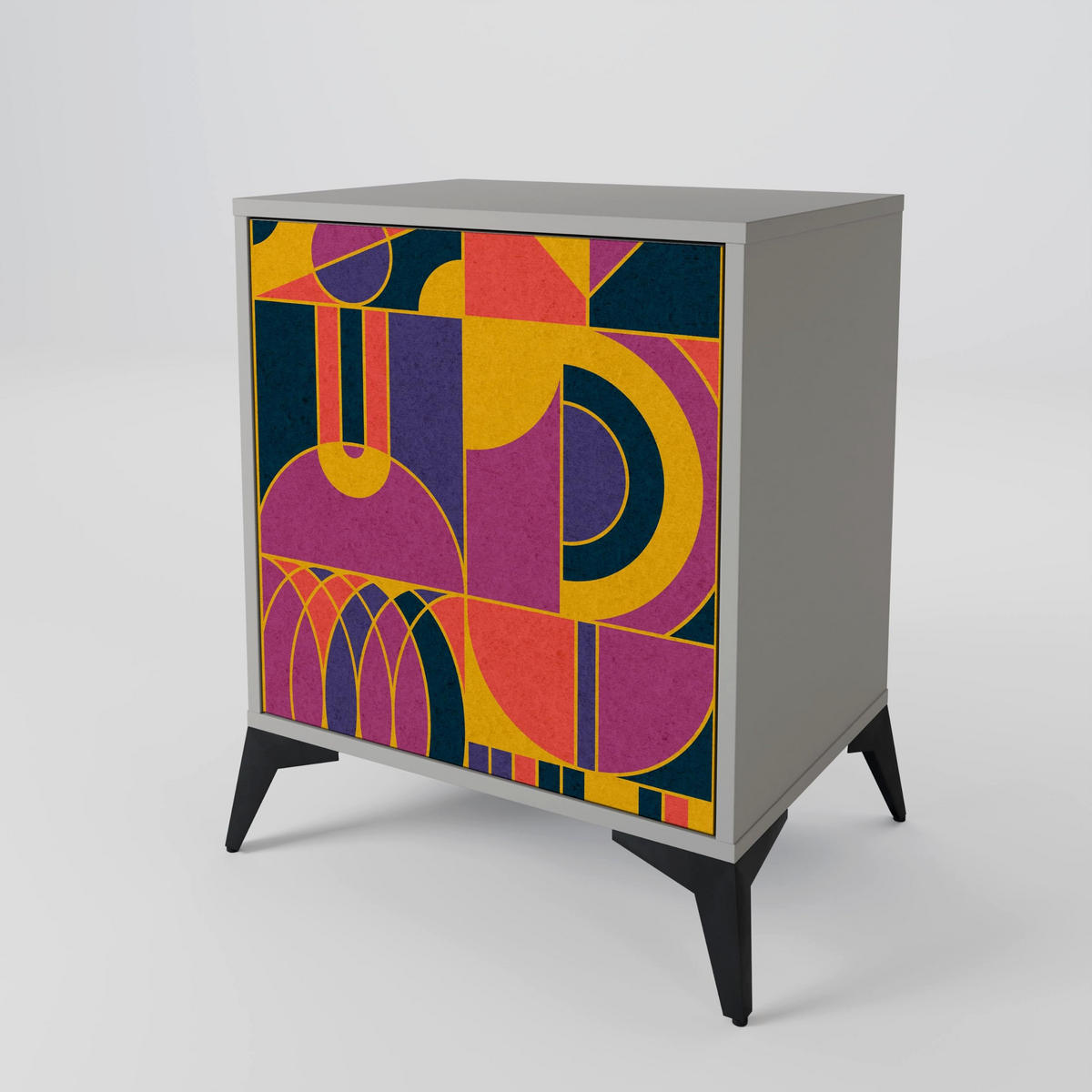 SIDEBOARD ELECTRIC PATTERNS, Grau, 57,5x42x67,5 cm, Schwarze Metall-Rahmenfüße - Multicolor/Schwarz, Holzwerkstoff/Metall (57.5/67.5/42cm) - SpaceRebels