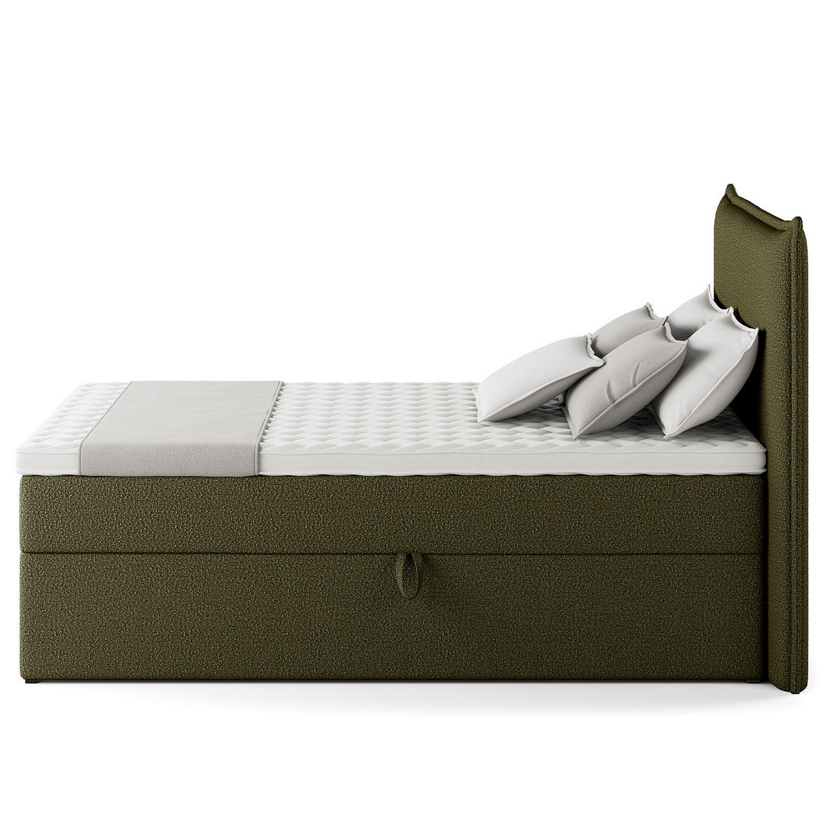 BOXBETT mit Stauraum - Bouclé - Olivgrün, Holzwerkstoff/Textil (120/200cm) - home24