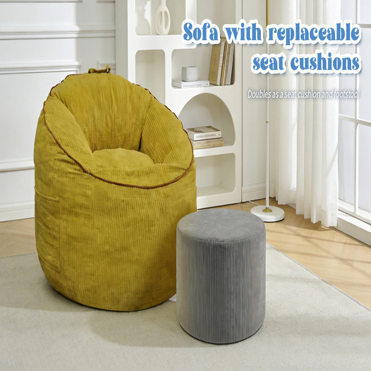 SITZSACK 103 x 95 x 80 cm mit Fußhocker - Gelb, Textil (95/35.5/103cm) - Raelunyi