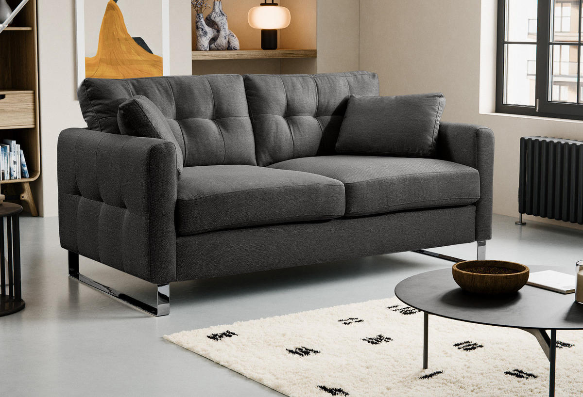 SOFA grau Flachgewebe 2-Sitzer 175 cm, Couch mit Steppoptik - Chromfarben/Grau, Holz/Textil (175/92/94cm) - Inn.Furn