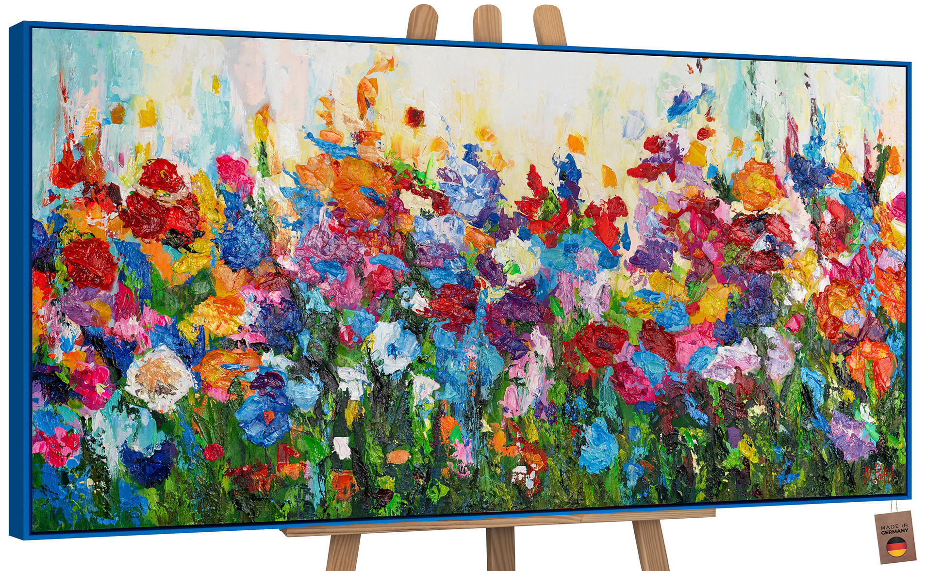GEMÄLDE Blumige Farben Schattenfugenrahmen Blau 200x100 cm - Blau, Holz (200/100cm) - YS-art gallery