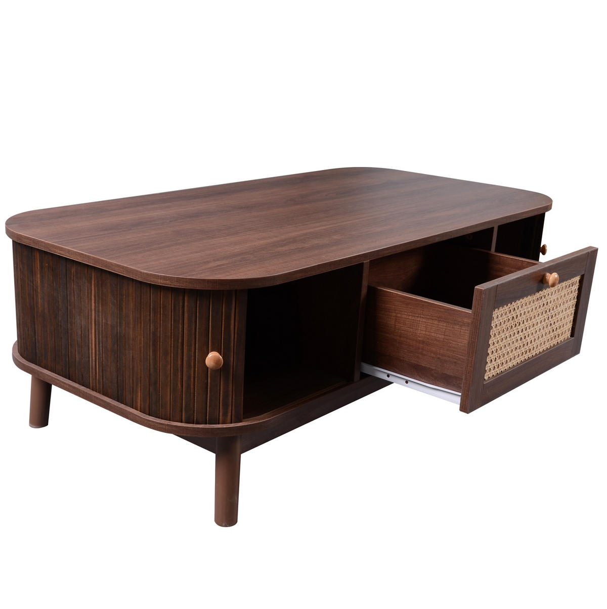 COUCHTISCH 110/55/38.5 cm natur aus MDF mit Rattandetails - Naturfarben, Holzwerkstoff (110/55/38.5cm) - OKMYHOME