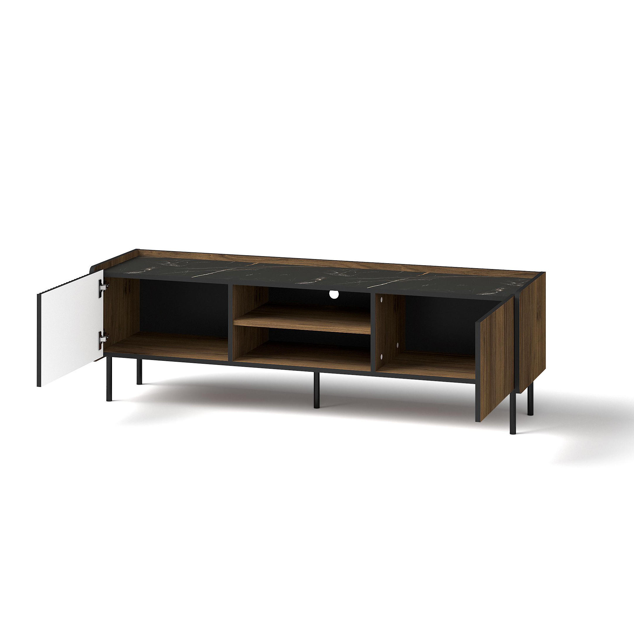 LOWBOARD Piano mit 2 Türen, Mattschwarz + Warmia-Nussbaum - Schwarz/Braun, Holzwerkstoff (150/47/40cm) - Beautysofa