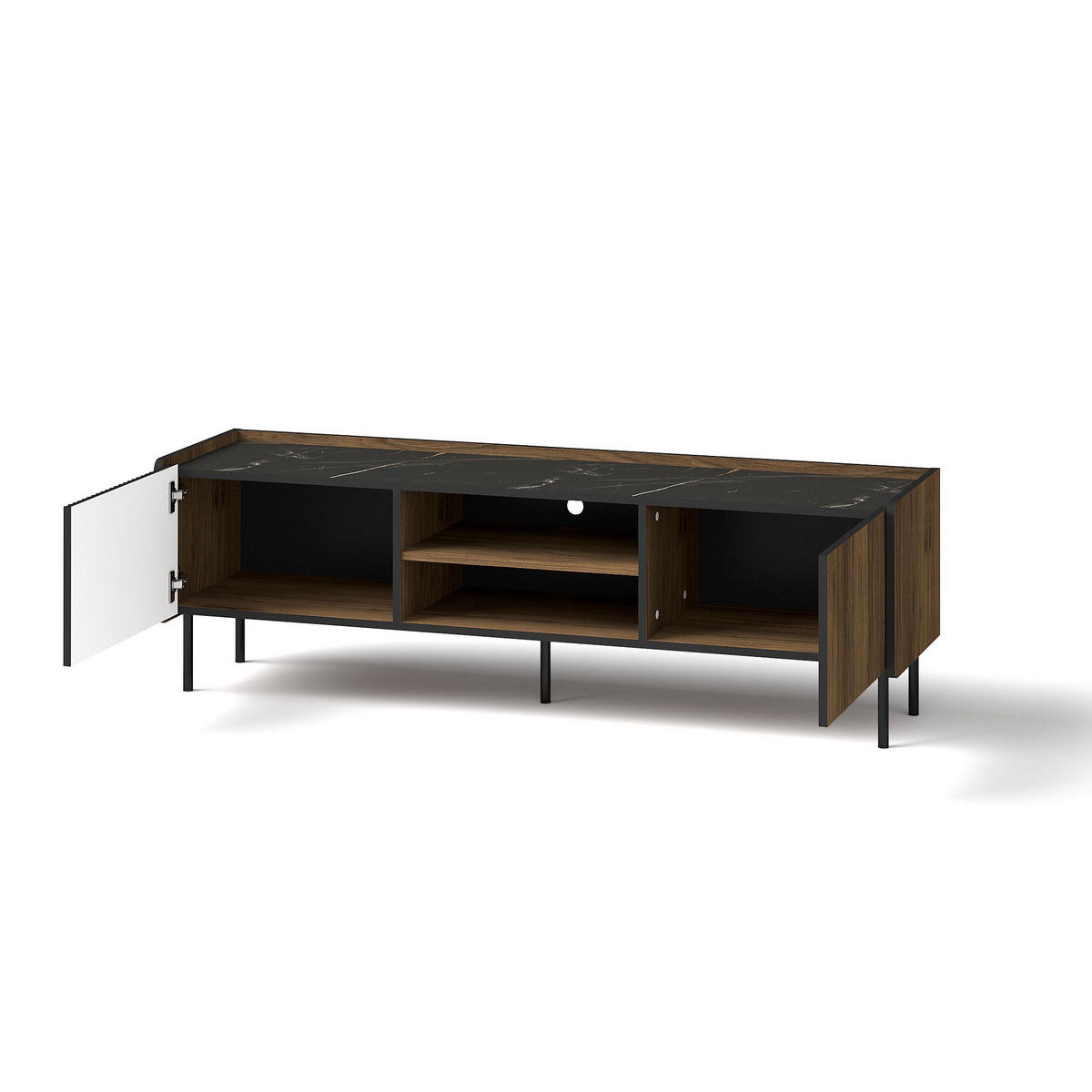 LOWBOARD Piano mit 2 Türen, Mattschwarz + Warmia-Nussbaum - Schwarz/Braun, Holzwerkstoff (150/47/40cm) - Beautysofa