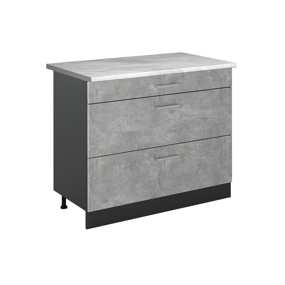 SPODNÍ SKŘÍŇKA KUCHYŇSKÉ LINKY R-Line, Beton/Antracit, 100 cm pracovná doska Mramor - šedá/antracitová, kompozitní dřevo (100/81.6/60cm) - Vicco