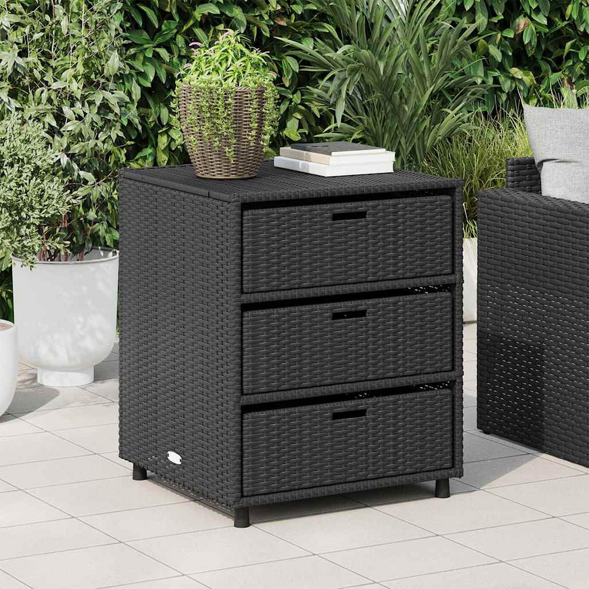 GARTENSCHRANK Schwarz 55/59/69 Cm Poly Rattan - Schwarz, Kunststoff (55/69/59cm) - vidaXL