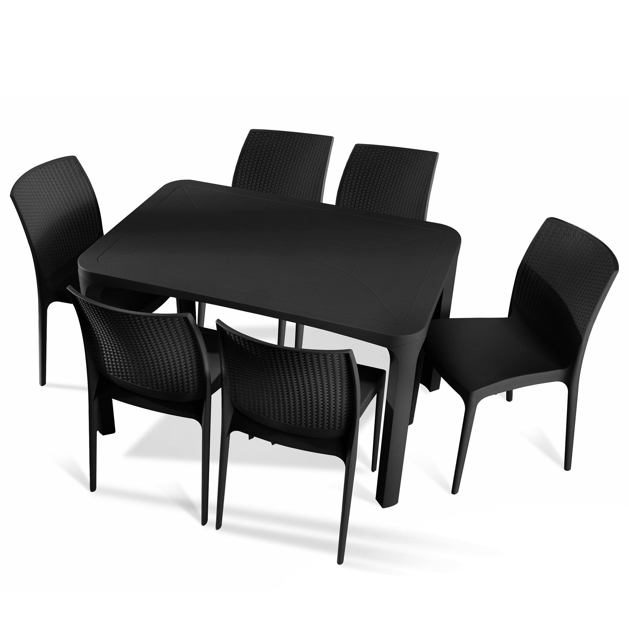 GARTENMÖBEL-SET LEOPSI, RANTU 7-tlg, Anthrazit - Anthrazit, Kunststoff - KONSIMO®