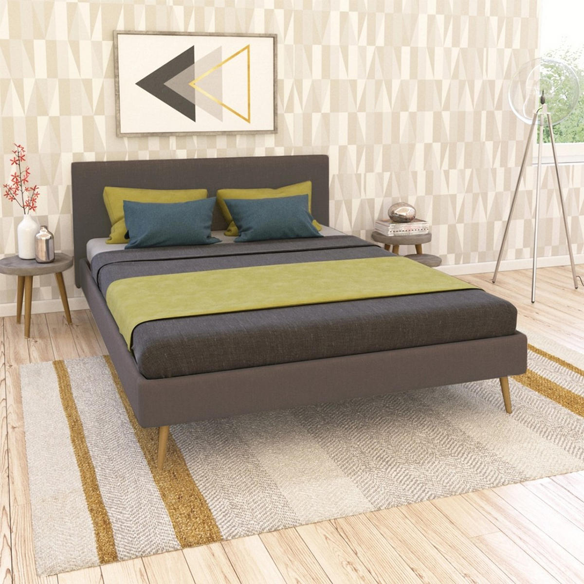 BETT FJORD/ BETT 160X200 MIT LATTENROST - DUNKELGRAU STOFF - Dunkelgrau, Holzwerkstoff (160/200cm) - Weber Industries