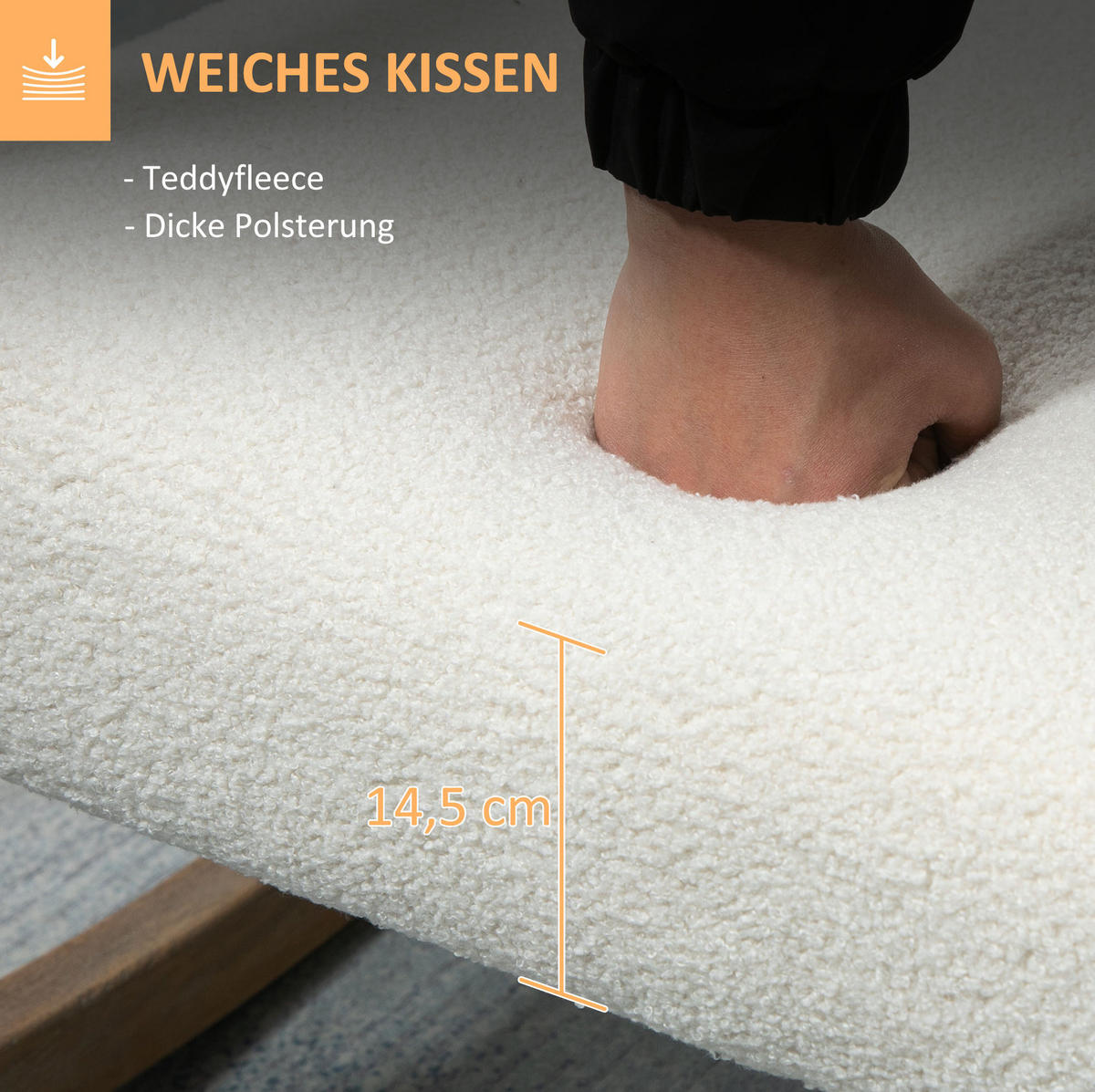 SCHAUKELSTUHL 60/81/71 cm mit Polsterung aus Kautschukholz, bis 150 kg belastbar - Creme, Textil (81/71/60cm) - BEAOK