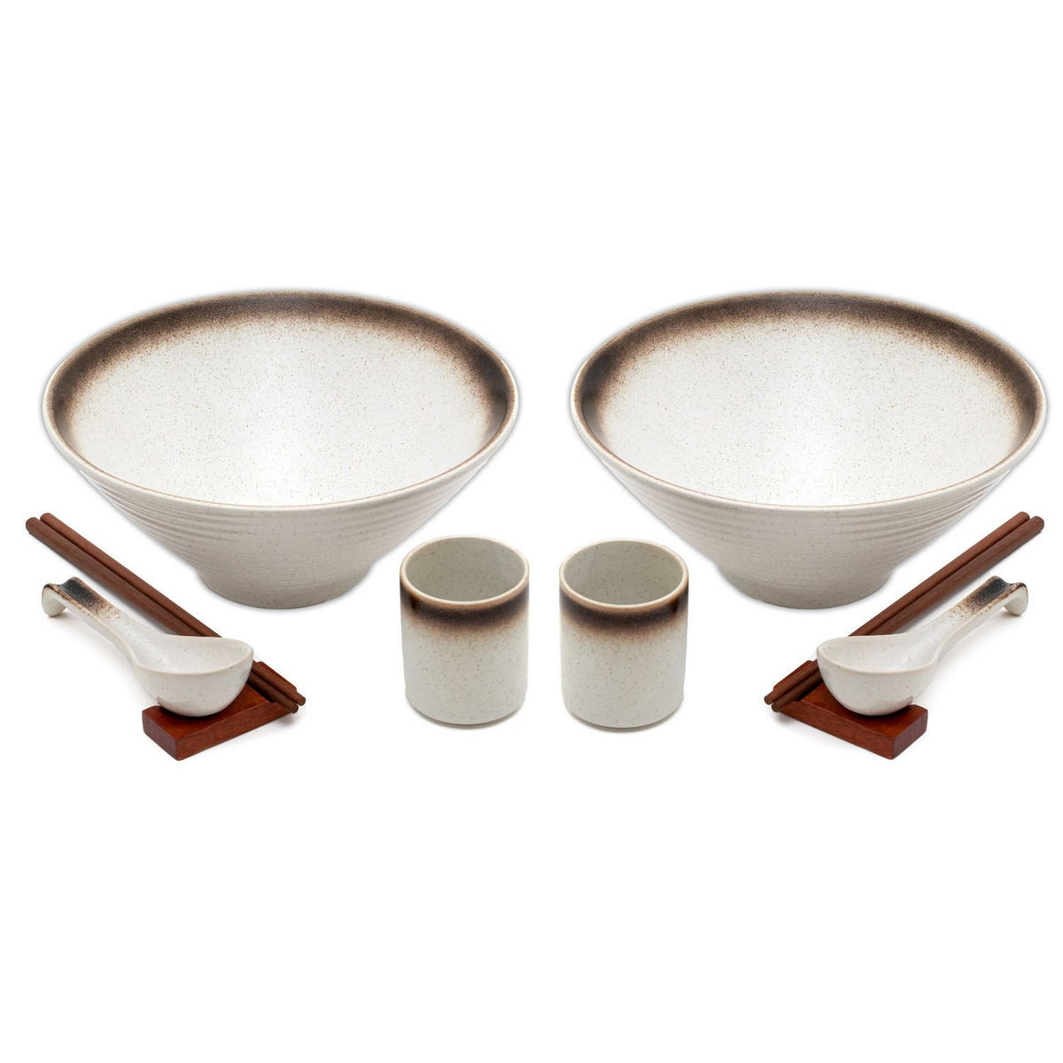 RAMEN SCHÜSSEL SET für 2 Personen aus Keramik - Weiß, Keramik - Intirilife