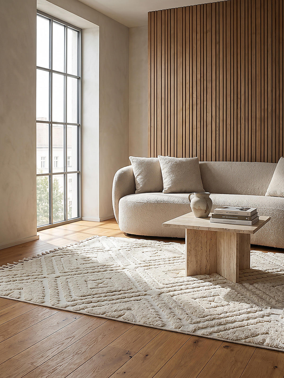 HOCHFLORTEPPICH, mit Fransen, TALLA, Rautenmuster, Creme, 200 x 300 cm - Beige, Textil (200/300cm) - KADIMA DESIGN