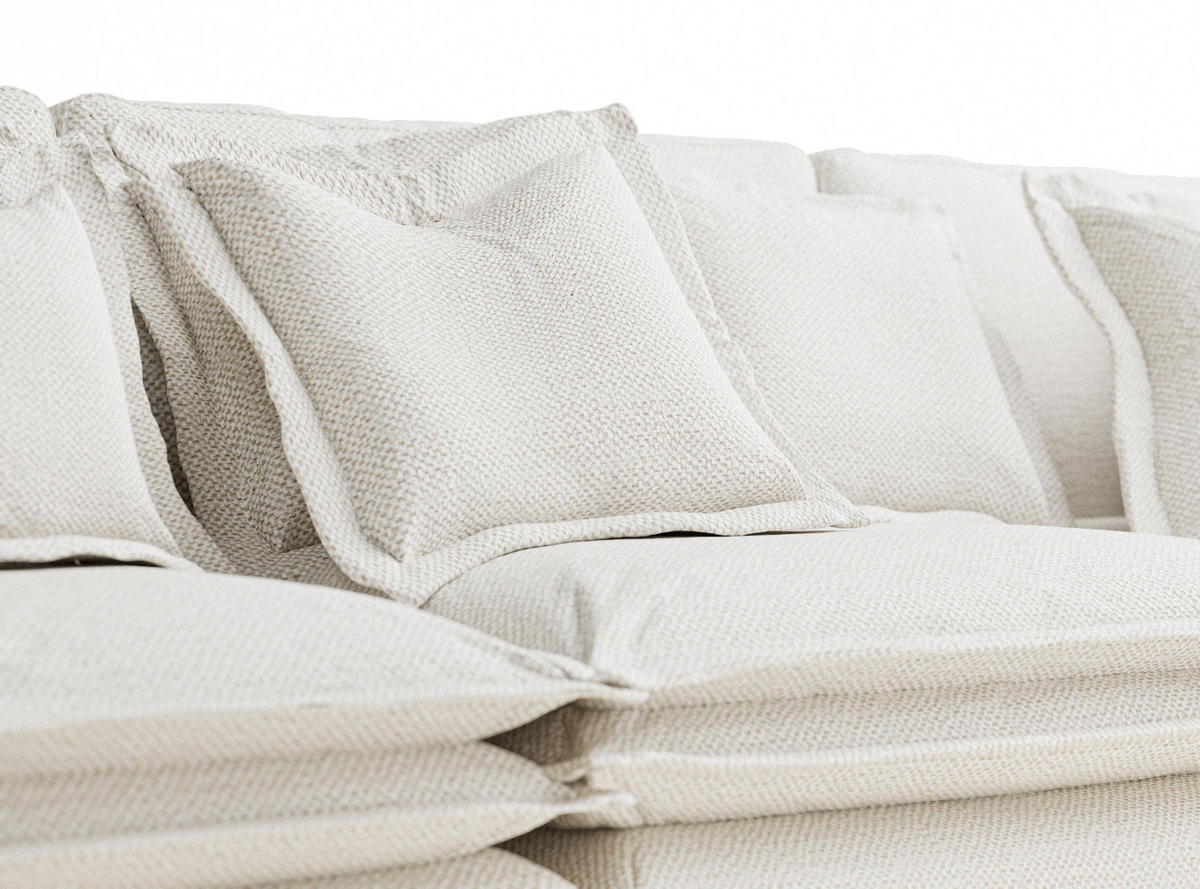 6-SITZER SOFA Amalfi Creme Chenille-Stoff - Creme/Schwarz, Holz/Holzwerkstoff (338/90/119cm) - Maison de Reve