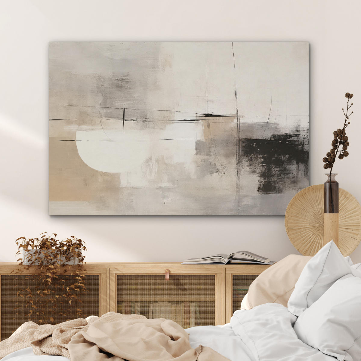 AKUSTIKPANEEL Abstrakt - Kunst - Grau 100x70 cm - Hellgrau, Textil (100/0.9/70cm) - MuchoWow